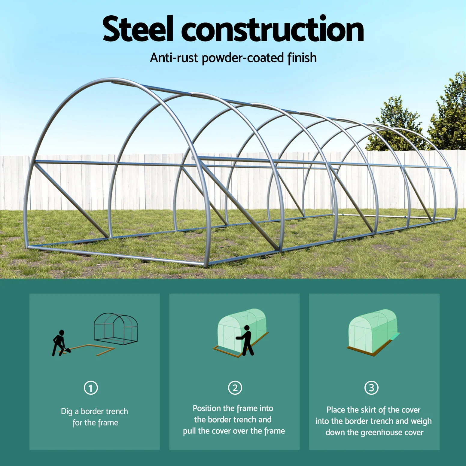 Green Fingers Greenhouse 9x3x2M Walk in Green House Tunnel Plant Garden Shed Dome - Image 5