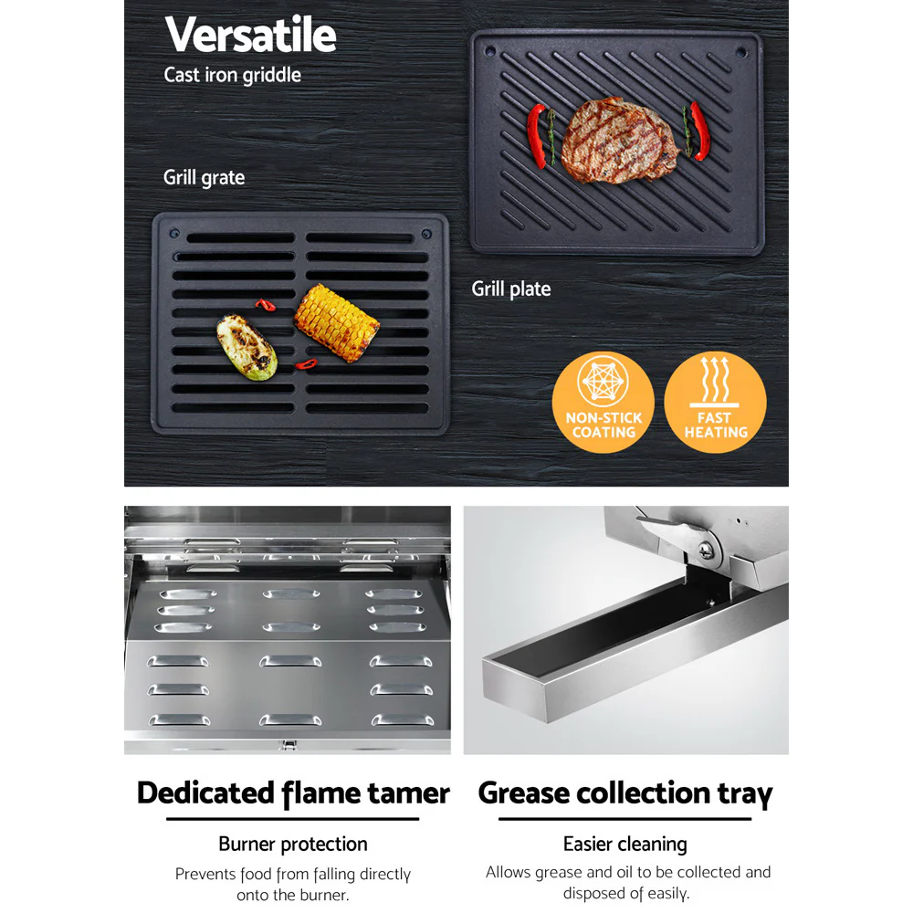 Grillz Portable Gas BBQ Grill 2 Burners with 2 Plates - Image 6