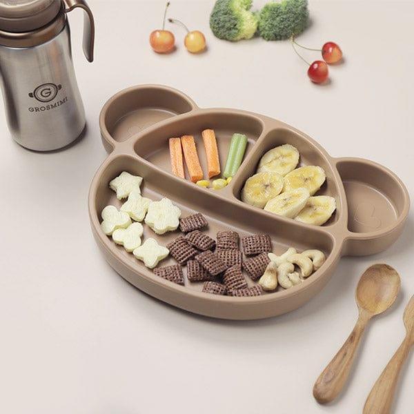 Grosmimi Bear Silicone Suction Food Plate with Silicone Lid Vanilla - Image 2