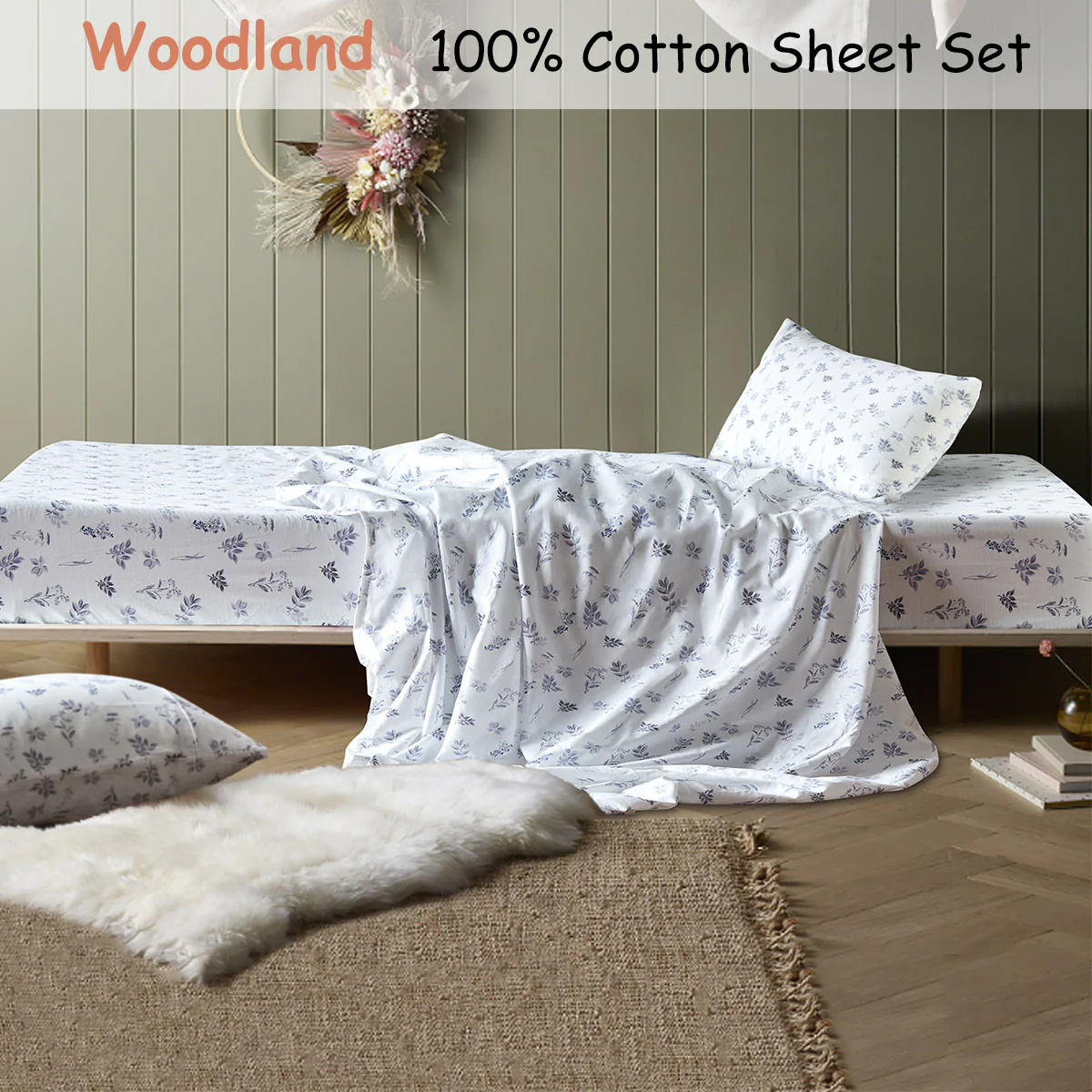 Happy Kids Woodland White Cotton Sheet Set Single - Image 2