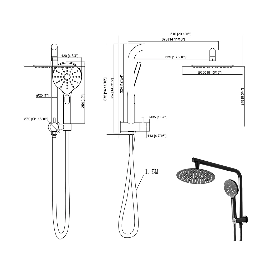 High Pressure Shower Head Set Rain Round Black - Image 2