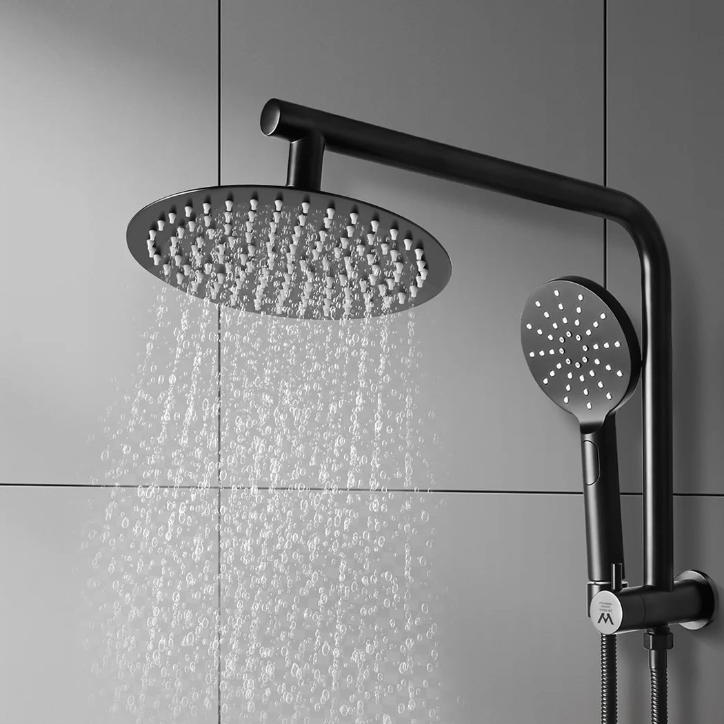 High Pressure Shower Head Set Rain Round Black - Image 6