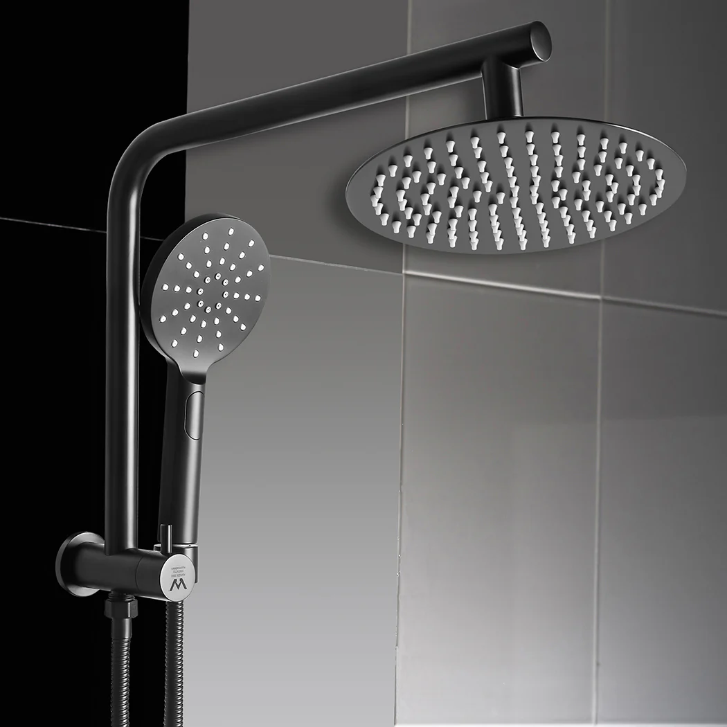 High Pressure Shower Head Set Rain Round Black - Image 7
