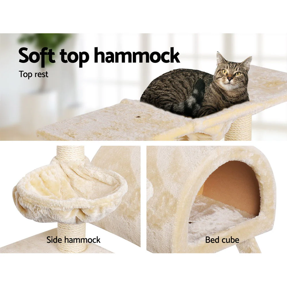 i.Pet Cat Tree 100cm Tower Scratching Post Scratcher Condo House Trees Bed Beige - Image 5