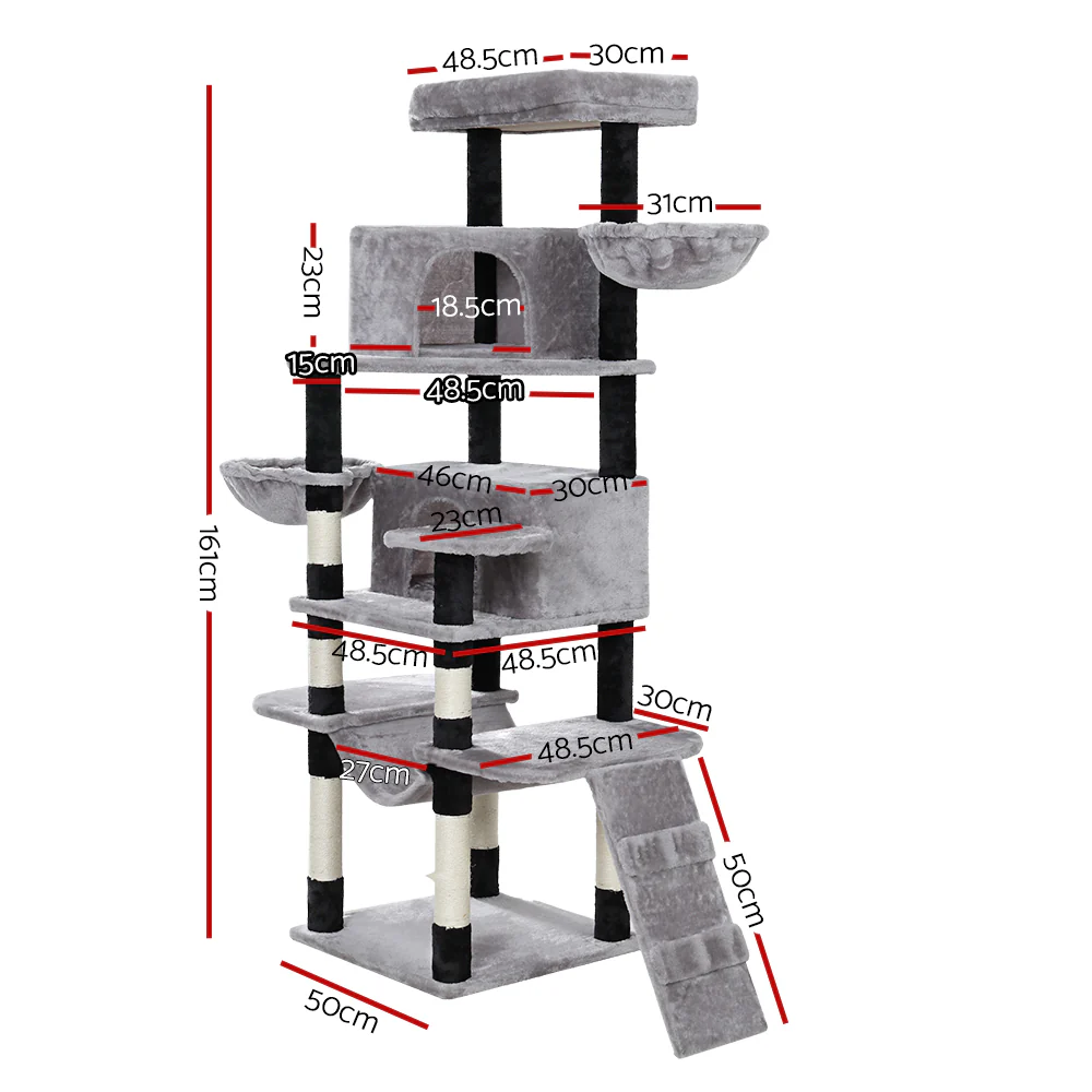 i.Pet Cat Tree 161cm Tower Scratching Post Scratcher Wood Condo House Play Bed - Image 2