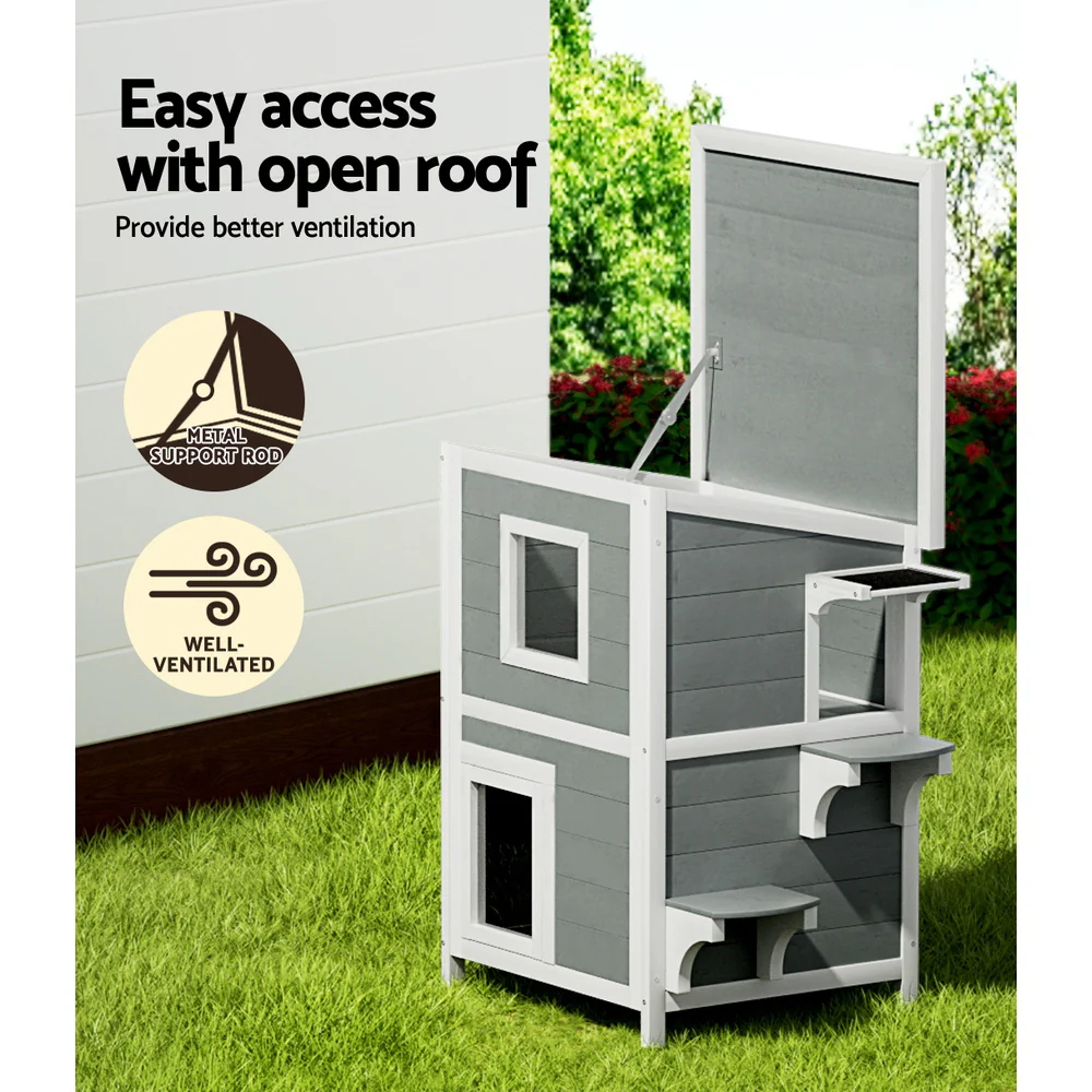 i.Pet Outdoor Cat House Shelter 56cm x 52cm x 82cm Rabbit Hutch Wooden Condo Small Outdoor Cat House - Image 5