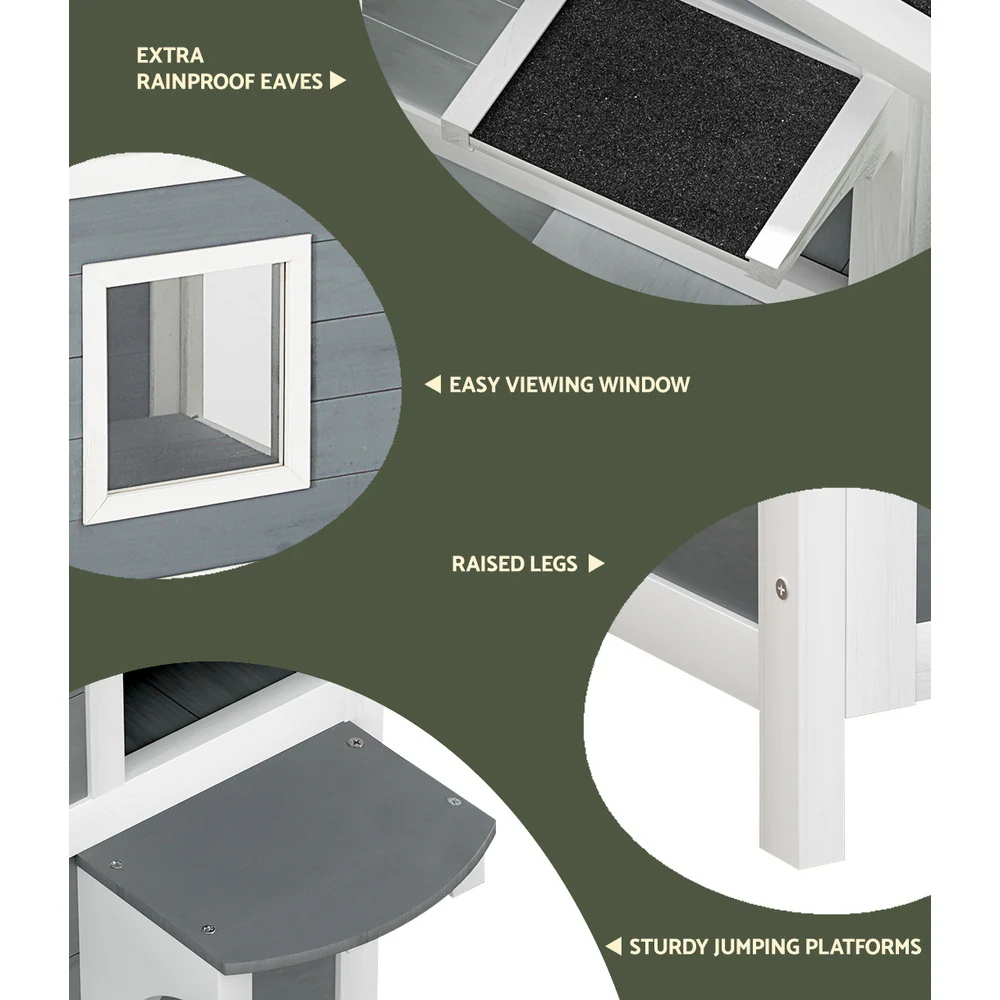 i.Pet Outdoor Cat House Shelter 56cm x 52cm x 82cm Rabbit Hutch Wooden Condo Small Outdoor Cat House - Image 6