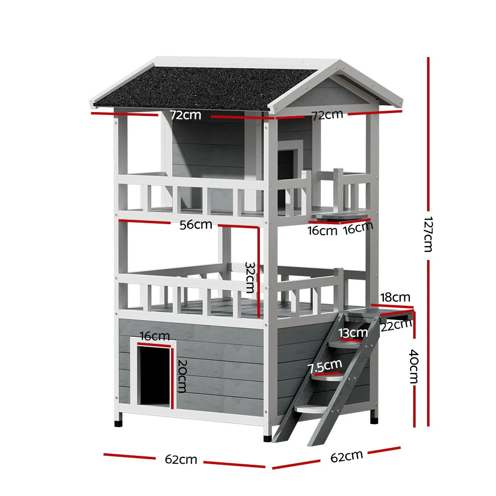 i.Pet Outdoor Cat House Shelter 72cm x 72cm x 127cm Rabbit Hutch Wooden Condo Small Outdoor Cat House - Image 2