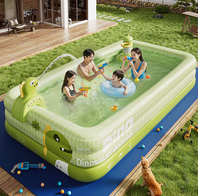 Inflatable Swimming Pool 260‚àö√≥160‚àö√≥56cm with Canopy & Dinosaur Spray ‚Äö√Ñ√¨ Kids Outdoor Water Play Set for Backyard, Garden, Summer Fun (Green) - Image 5