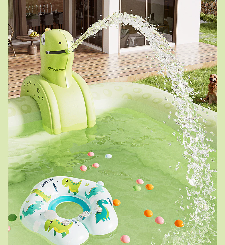 Inflatable Swimming Pool 260‚àö√≥160‚àö√≥56cm with Canopy & Dinosaur Spray ‚Äö√Ñ√¨ Kids Outdoor Water Play Set for Backyard, Garden, Summer Fun (Green) - Image 6