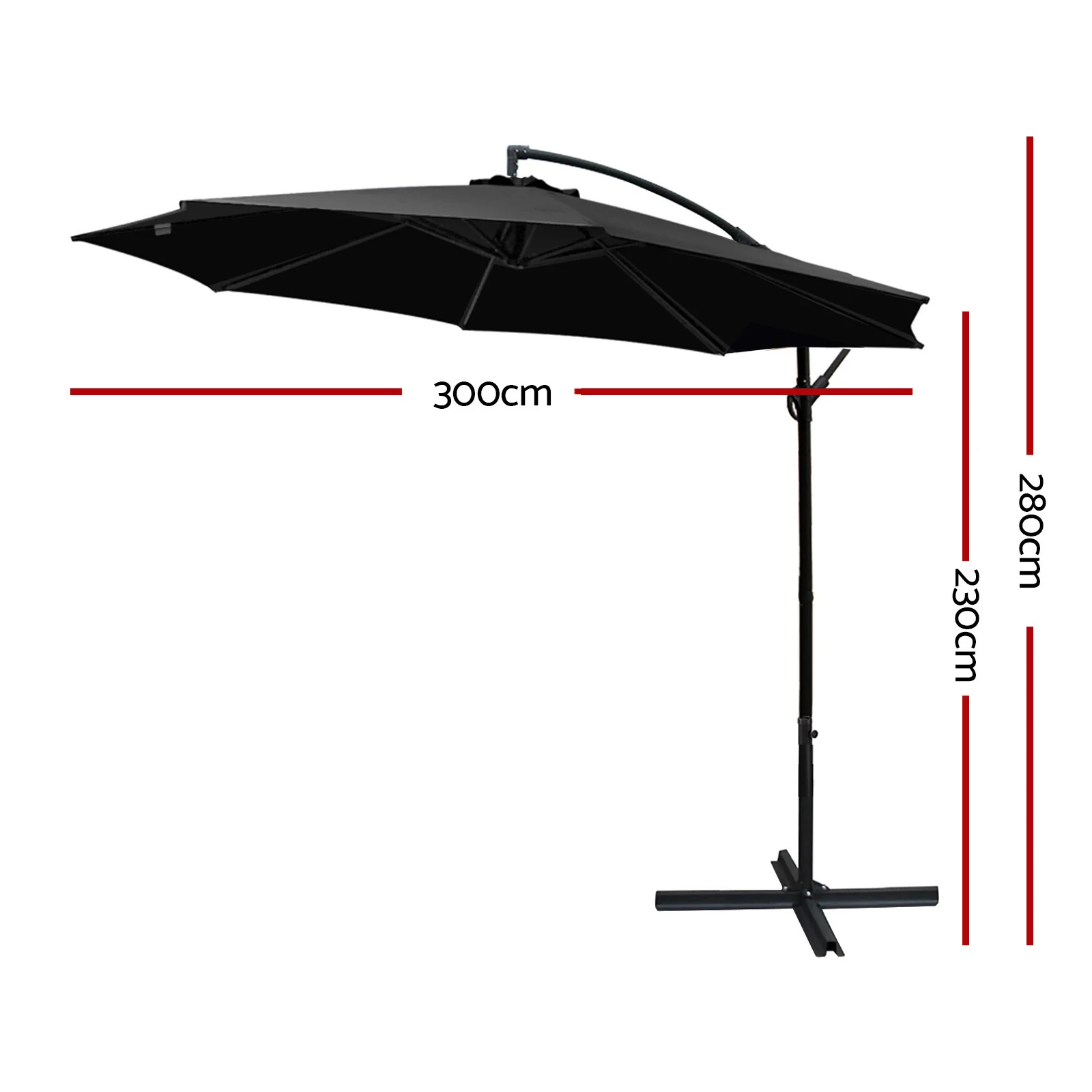 Instahut 3m Outdoor Umbrella Cantilever Beach Garden Patio Black - Image 2