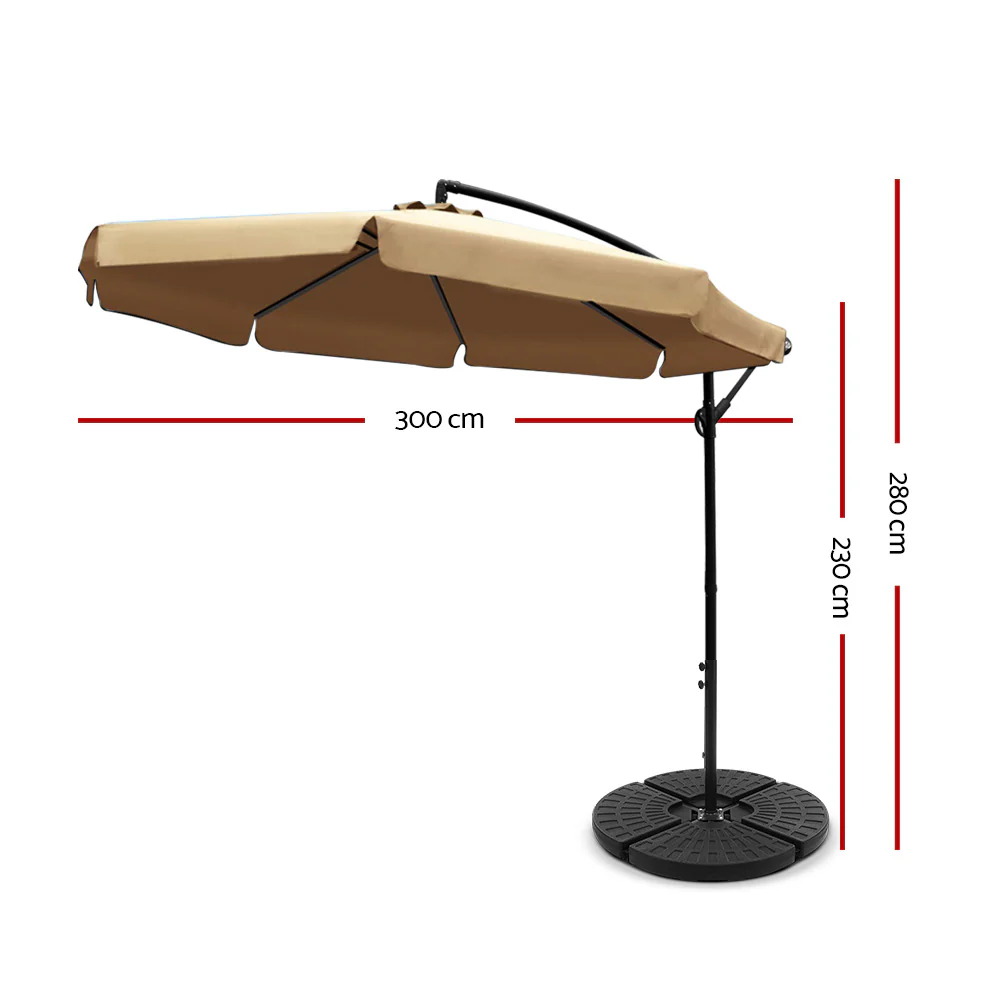 Instahut 3m Outdoor Umbrella w/Base Cantilever Garden Patio Beach Beige - Image 2