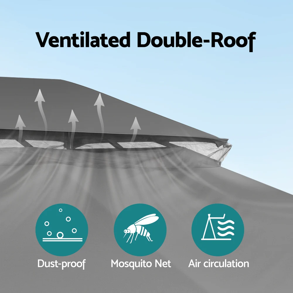 Instahut Gazebo 3x4m Canopy Outdoor Steel Frame Patio Tent Curtains Marquee Grey - Image 5