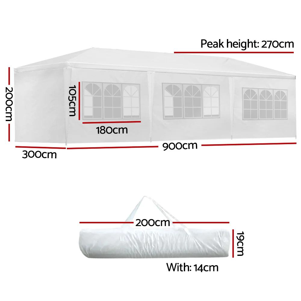 Instahut Gazebo 3x9m Marquee Wedding Party Tent Outdoor Camping Side Wall Canopy 8 Panel White - Image 2