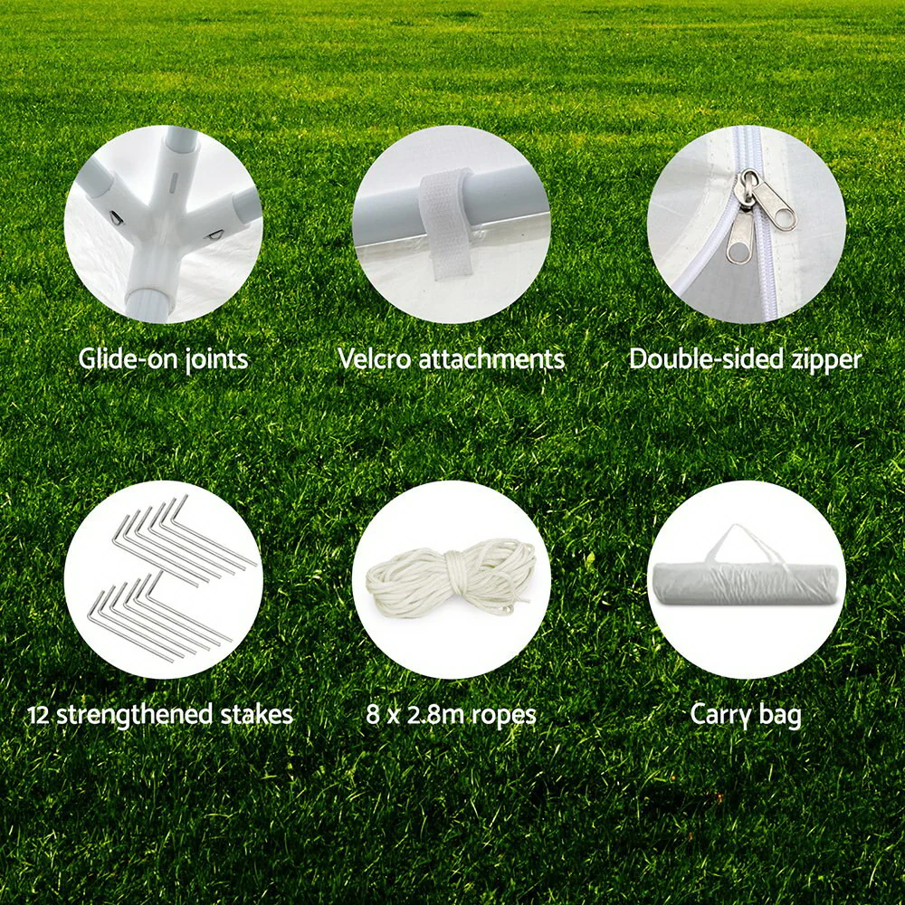 Instahut Gazebo 3x9m Marquee Wedding Party Tent Outdoor Camping Side Wall Canopy 8 Panel White - Image 6