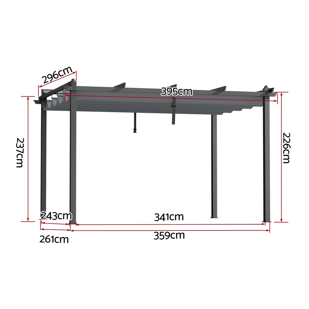 Instahut Gazebo Outdoor Garden Pergola Aluminium Frame Adjustable Canopy 3x4m Grey - Image 2