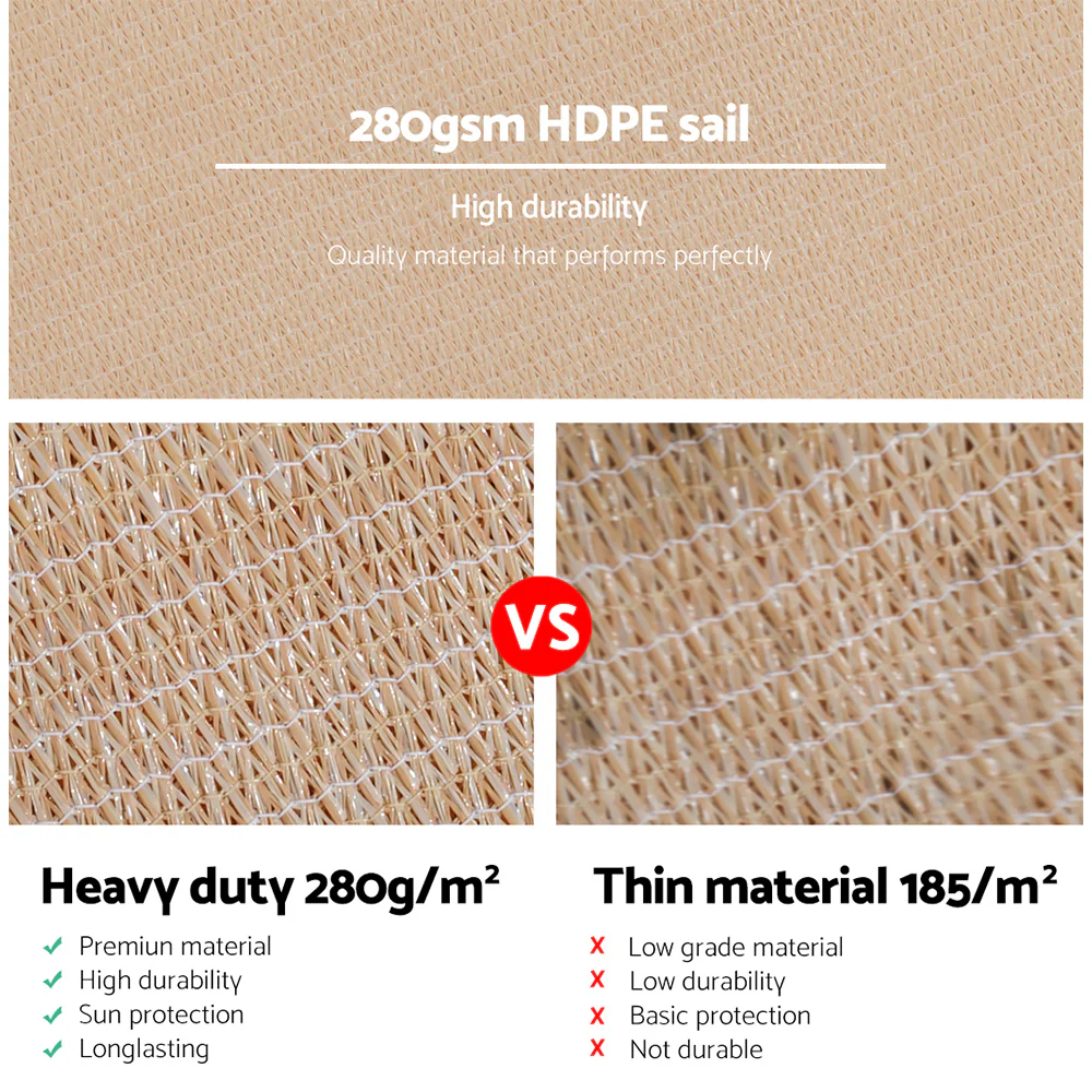 Instahut Shade Sail 3x4m Rectangle 280GSM 98% Sand Shade Cloth - Image 5