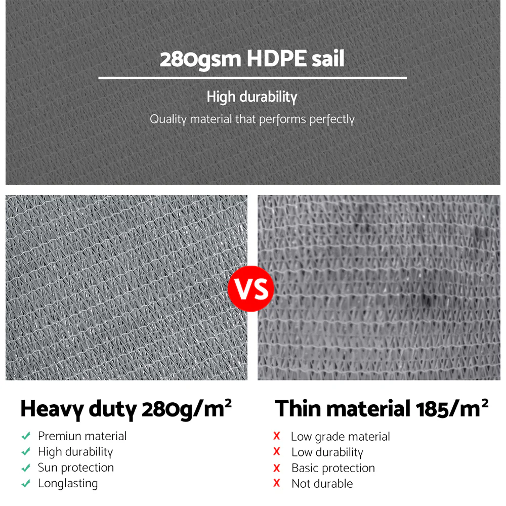 Instahut Shade Sail 4x5m Rectangle 280GSM 98% Grey Shade Cloth - Image 5