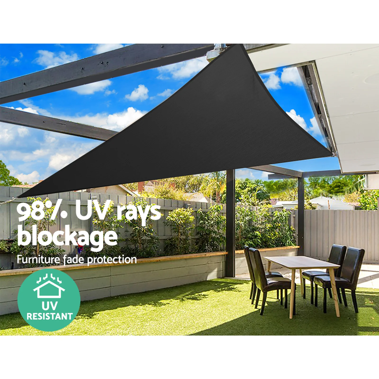 Instahut Shade Sail 5x5x5m Triangle 280GSM 98% Black Shade Cloth - Image 6