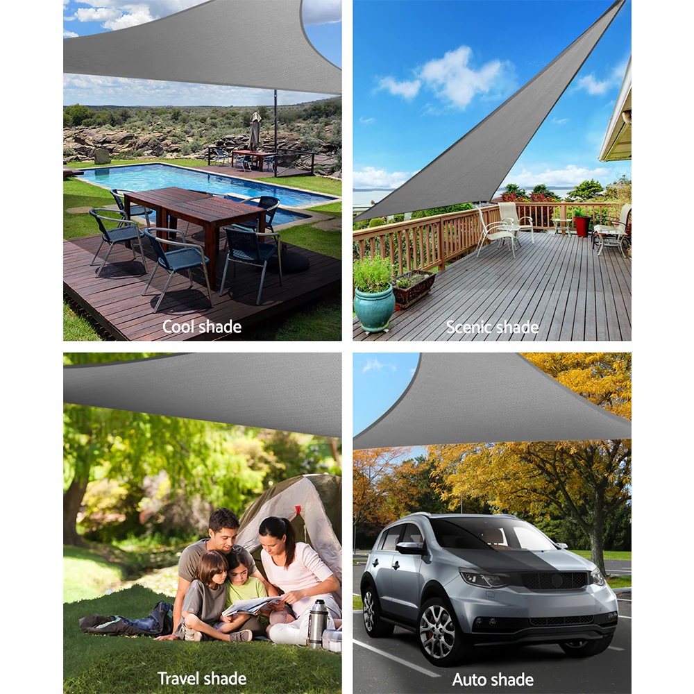 Instahut Shade Sail 5x5x5m Triangle 280GSM 98% Grey Shade Cloth - Image 4