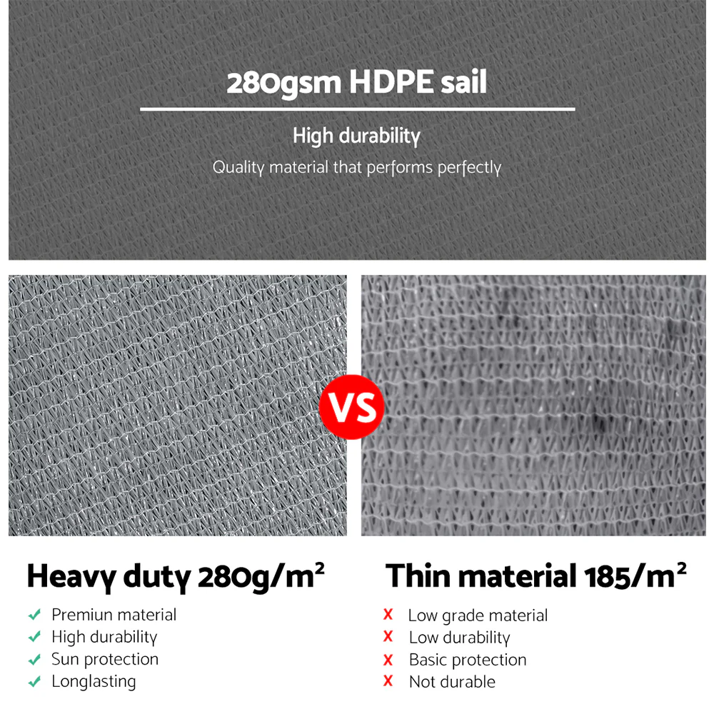 Instahut Shade Sail 5x5x5m Triangle 280GSM 98% Grey Shade Cloth - Image 5