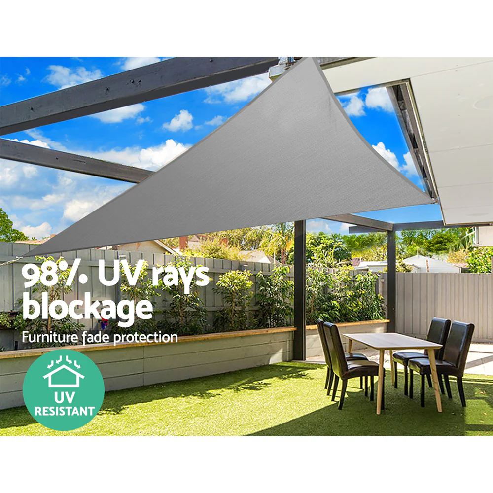 Instahut Shade Sail 5x5x5m Triangle 280GSM 98% Grey Shade Cloth - Image 6