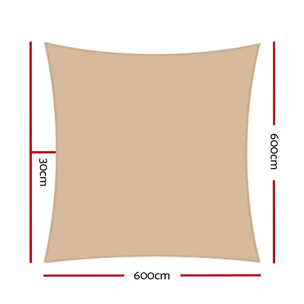 Instahut Shade Sail 6x6m Rectangle 185GSM 95% Sand Shade Cloth - Image 2
