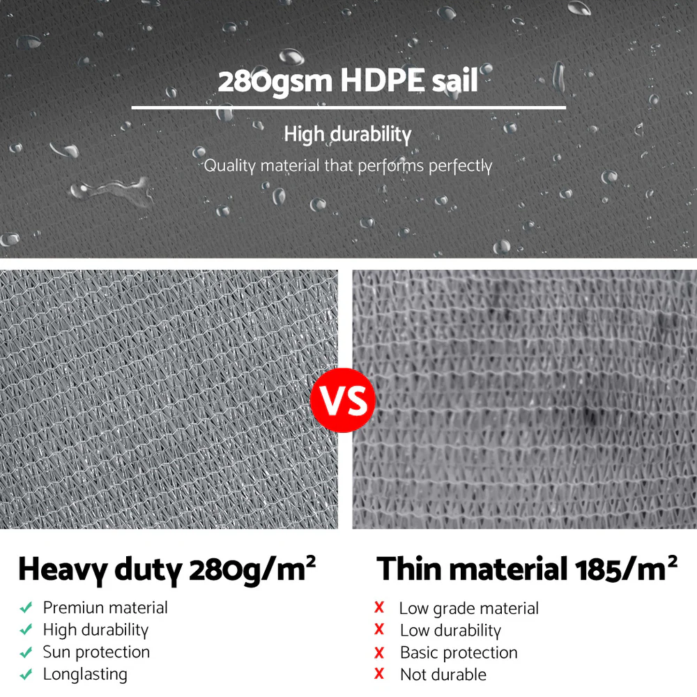 Instahut Shade Sail 6x6x6m Triangle 280GSM 98% Grey Shade Cloth - Image 5