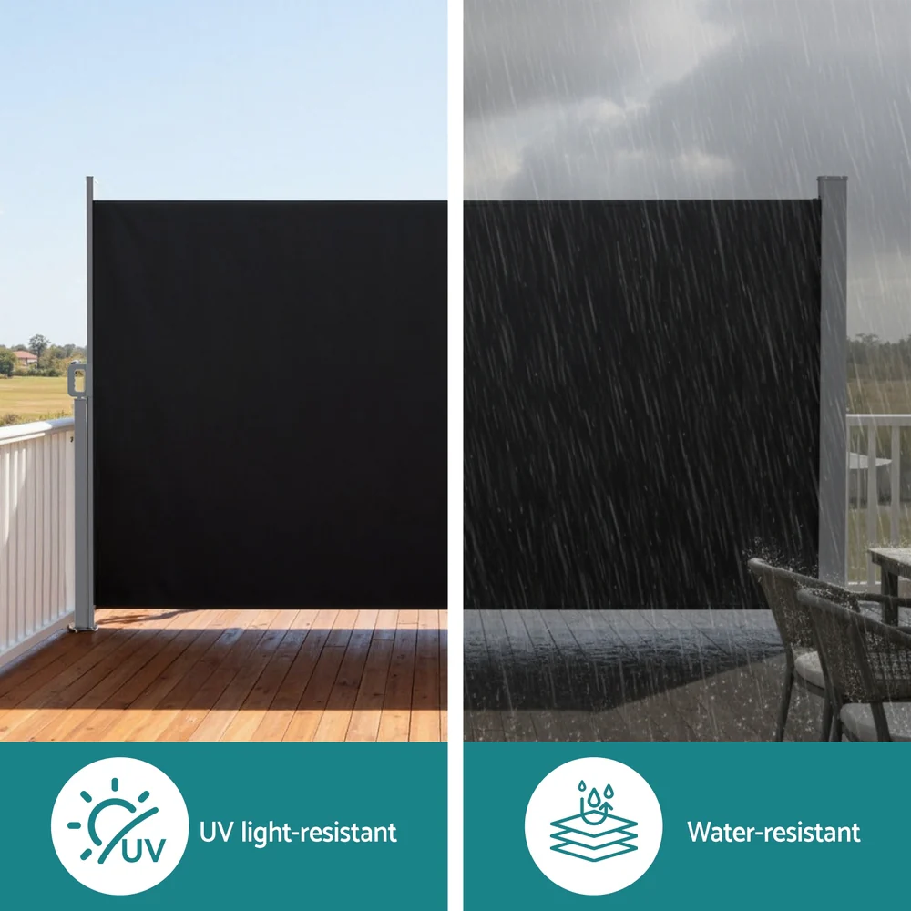 Instahut Side Awning Sun Shade Outdoor Retractable Privacy Screen 1.8X3M Black - Image 6