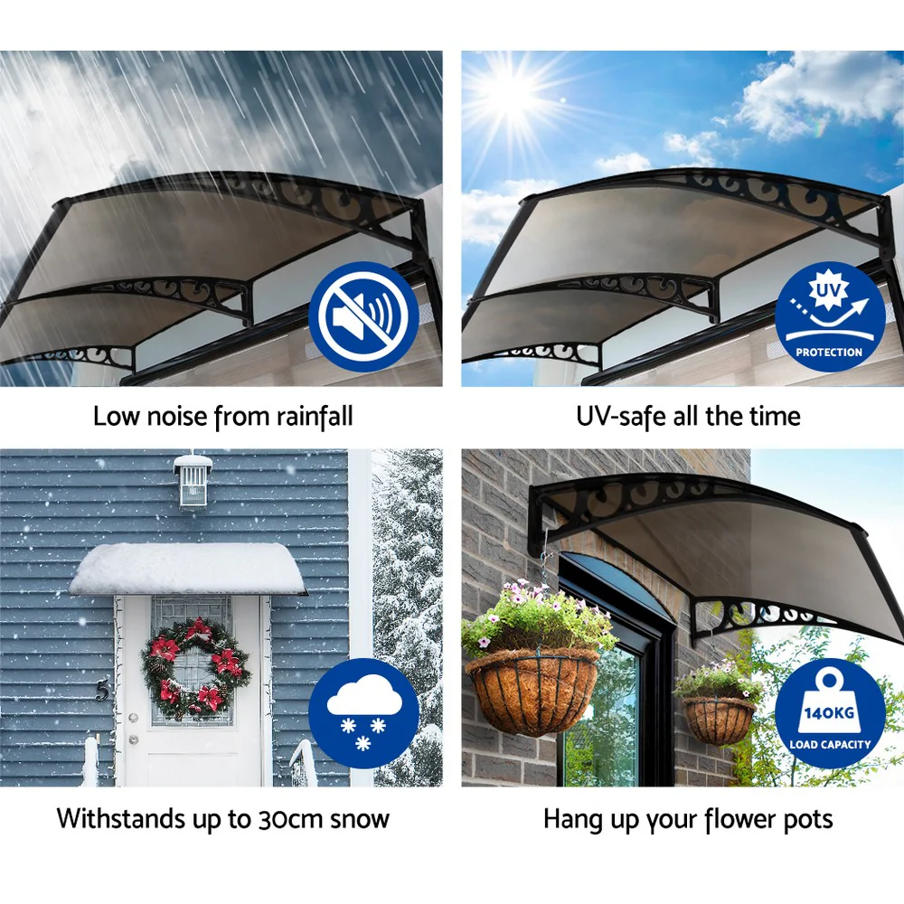 Instahut Window Door Awning 1mx4m Brown - Image 5