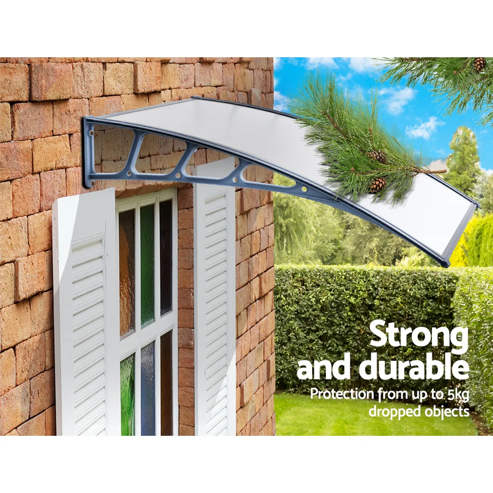 Instahut Window Door Awning Canopy 1.5mx4m Transparent Sheet Grey Plastic Frame - Image 4