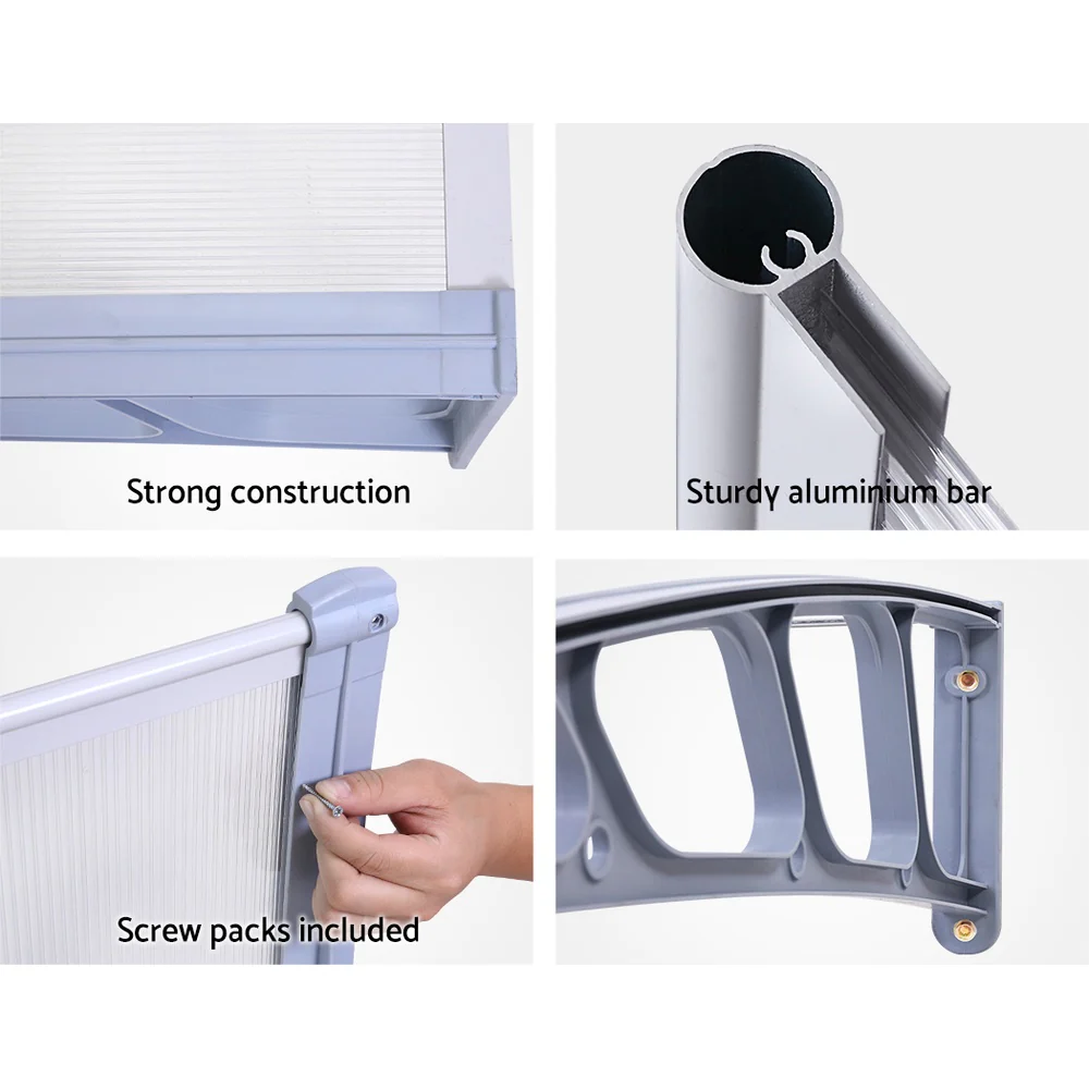 Instahut Window Door Awning Canopy 1.5mx4m Transparent Sheet Grey Plastic Frame - Image 6