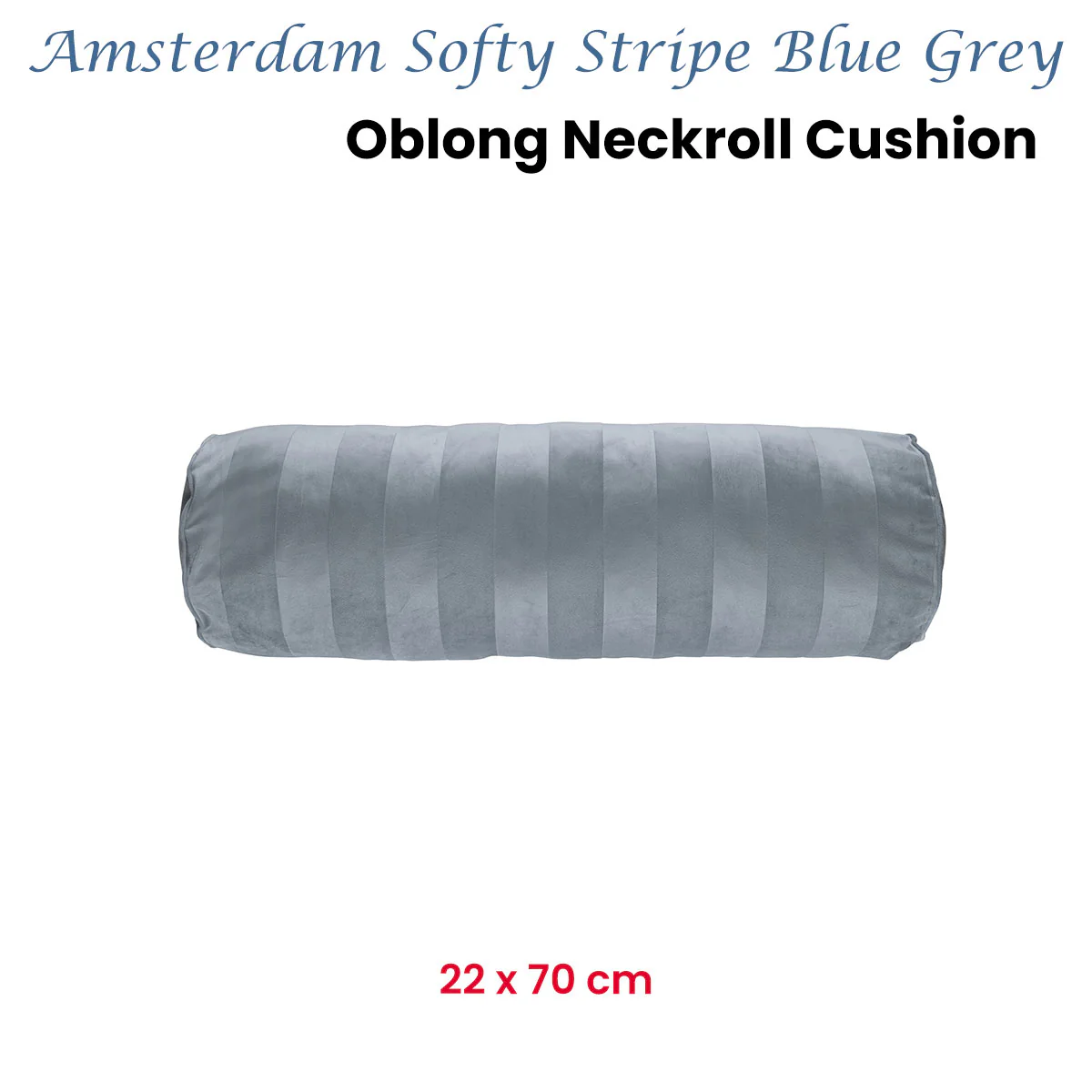 KAAT Amsterdam Softy Stripe Blue Grey Oblong Neckroll Filled Cushion 22cm x 70cm - Image 2