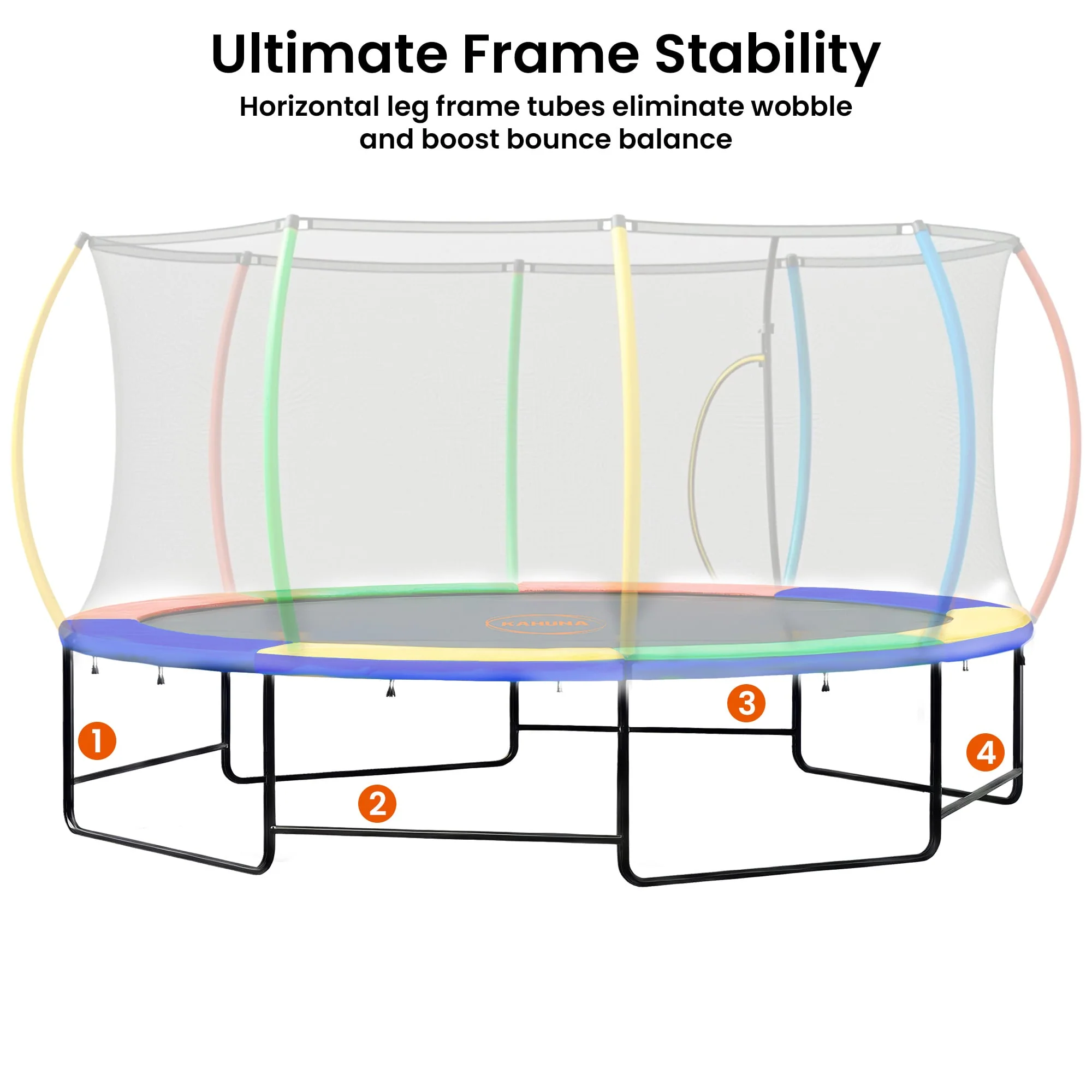 Kahuna 10 ft x 15 ft Oval Outdoor Trampoline L.E.D. Basketball Set Reversible Rainbow & Orange Safety Pad Safety Net Ladder - Image 4