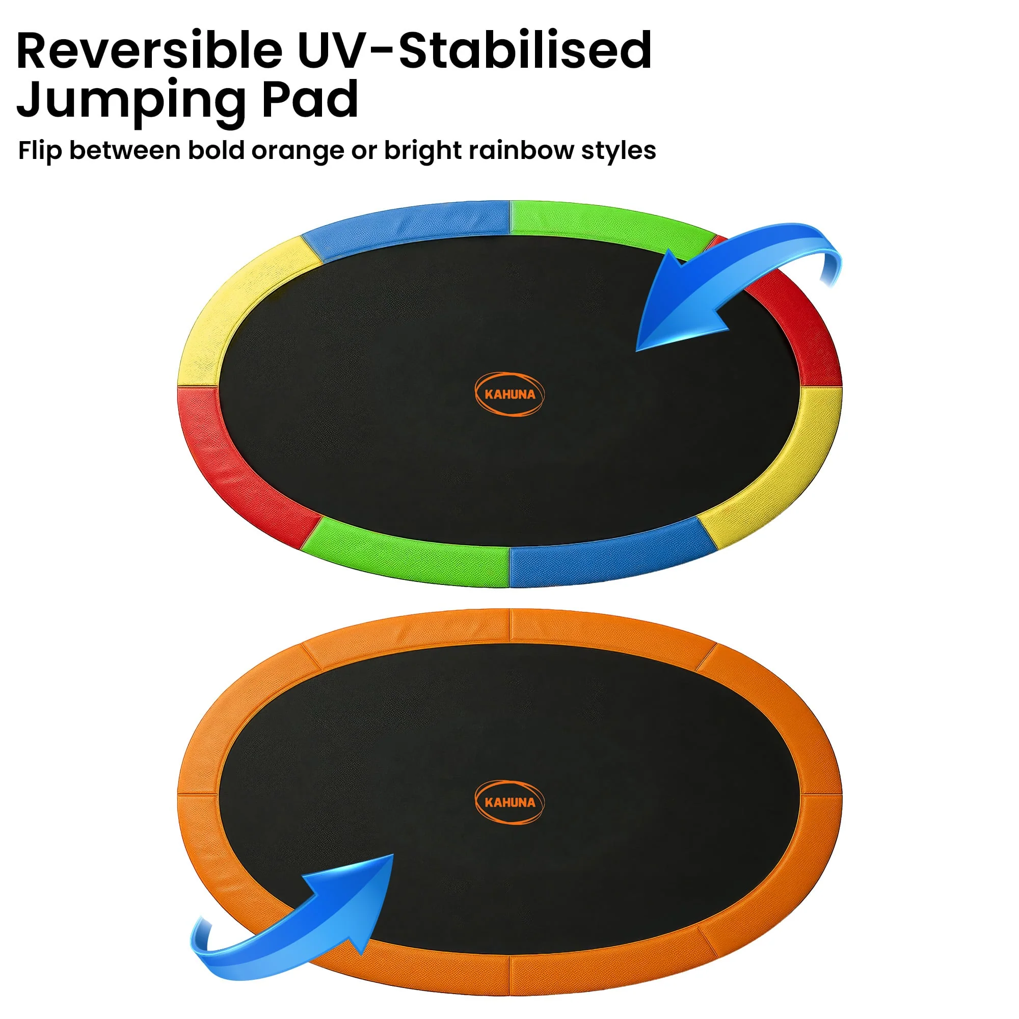 Kahuna 10 ft x 15 ft Oval Outdoor Trampoline L.E.D. Basketball Set Reversible Rainbow & Orange Safety Pad Safety Net Ladder - Image 5