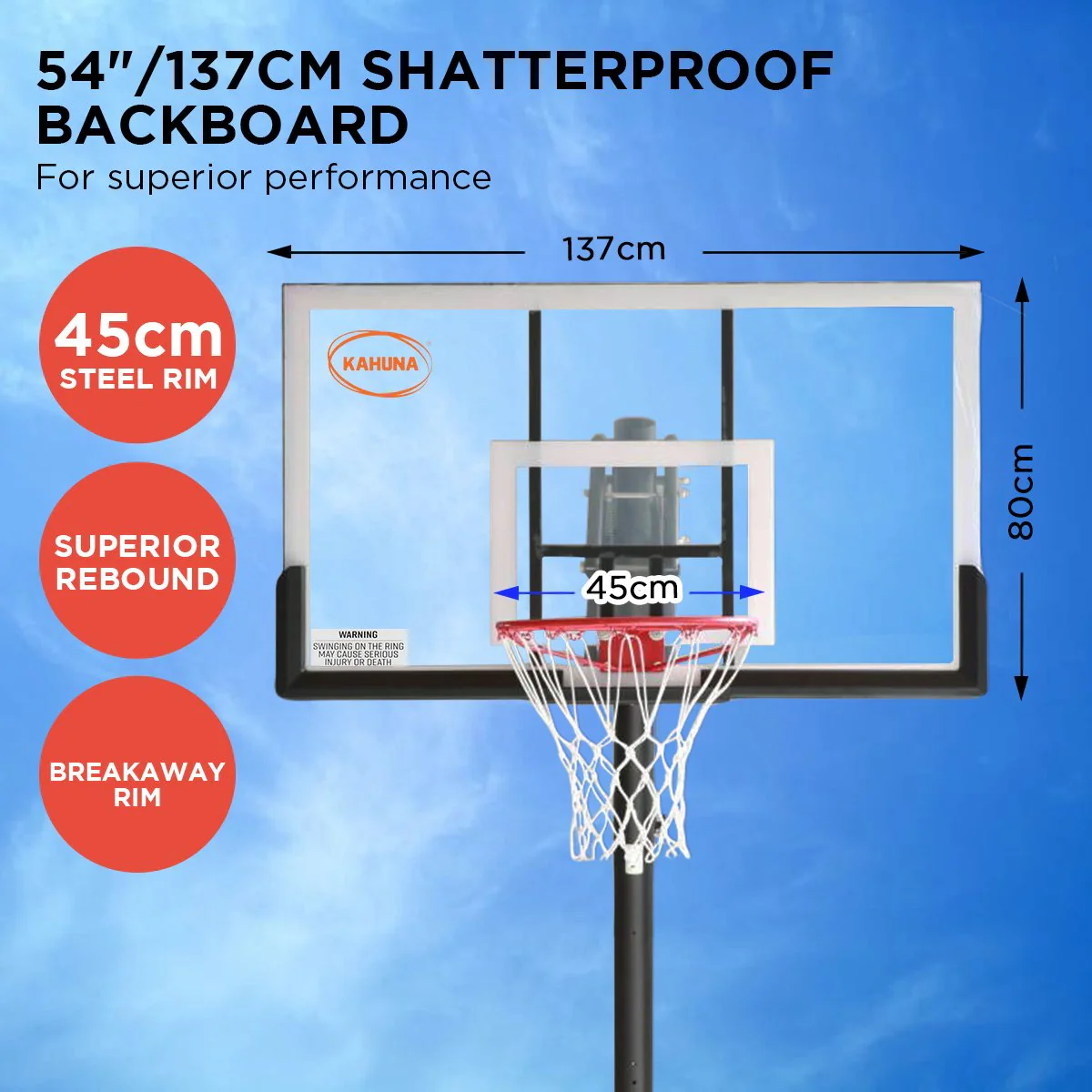 Kahuna Portable Basketball Hoop System 2.3 to 3.05m for Kids & Adults - Image 8
