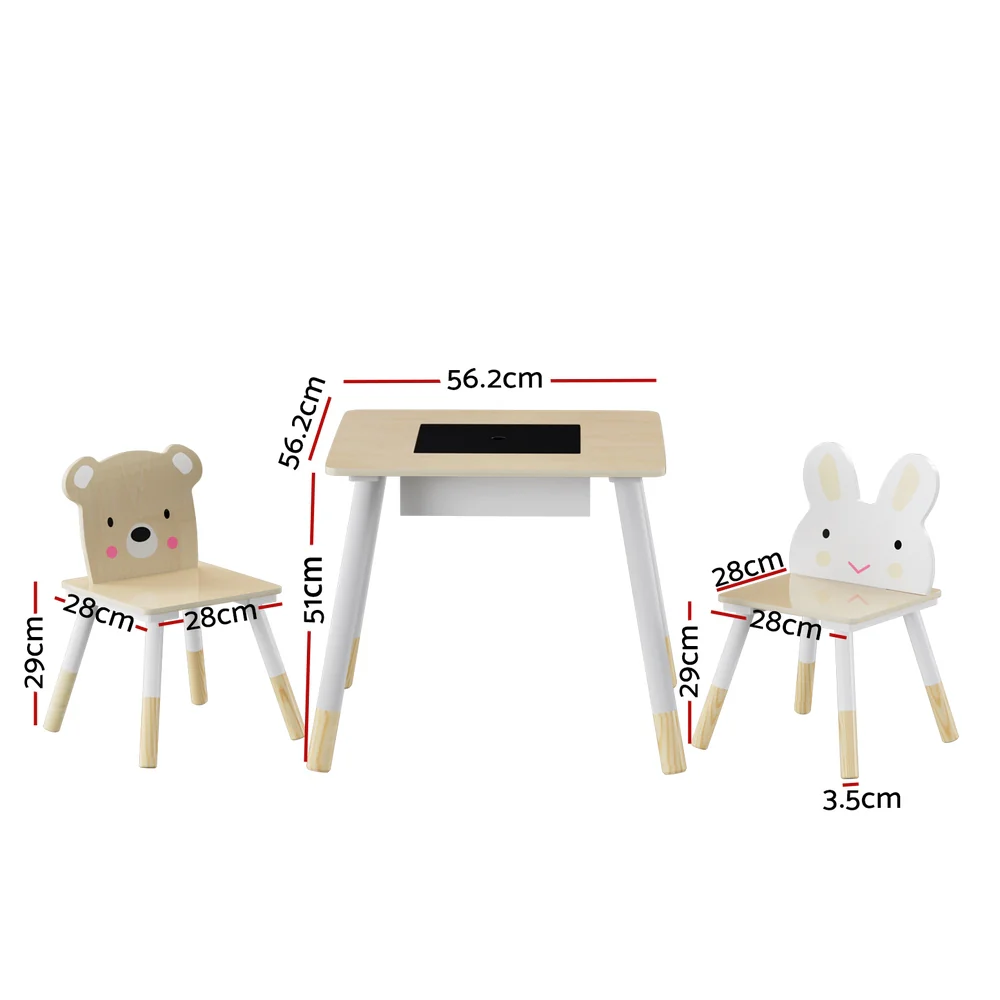 Keezi 3PCS Kids Table and Chairs Set Activity Desk Chalkboard Toy Hidden Storage - Image 2