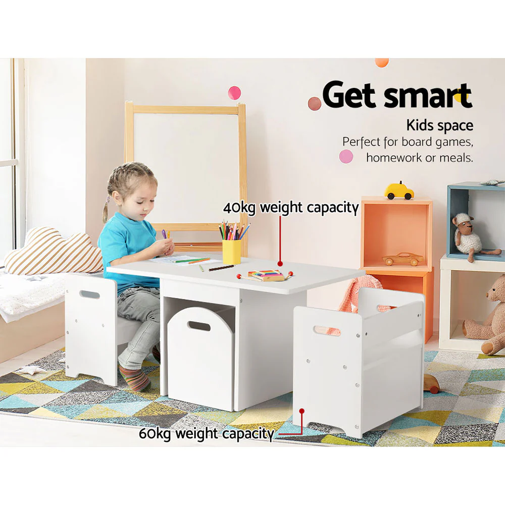 Keezi 3PCS Kids Table and Chairs Set Storage Toys Play Activity Desk - Image 4