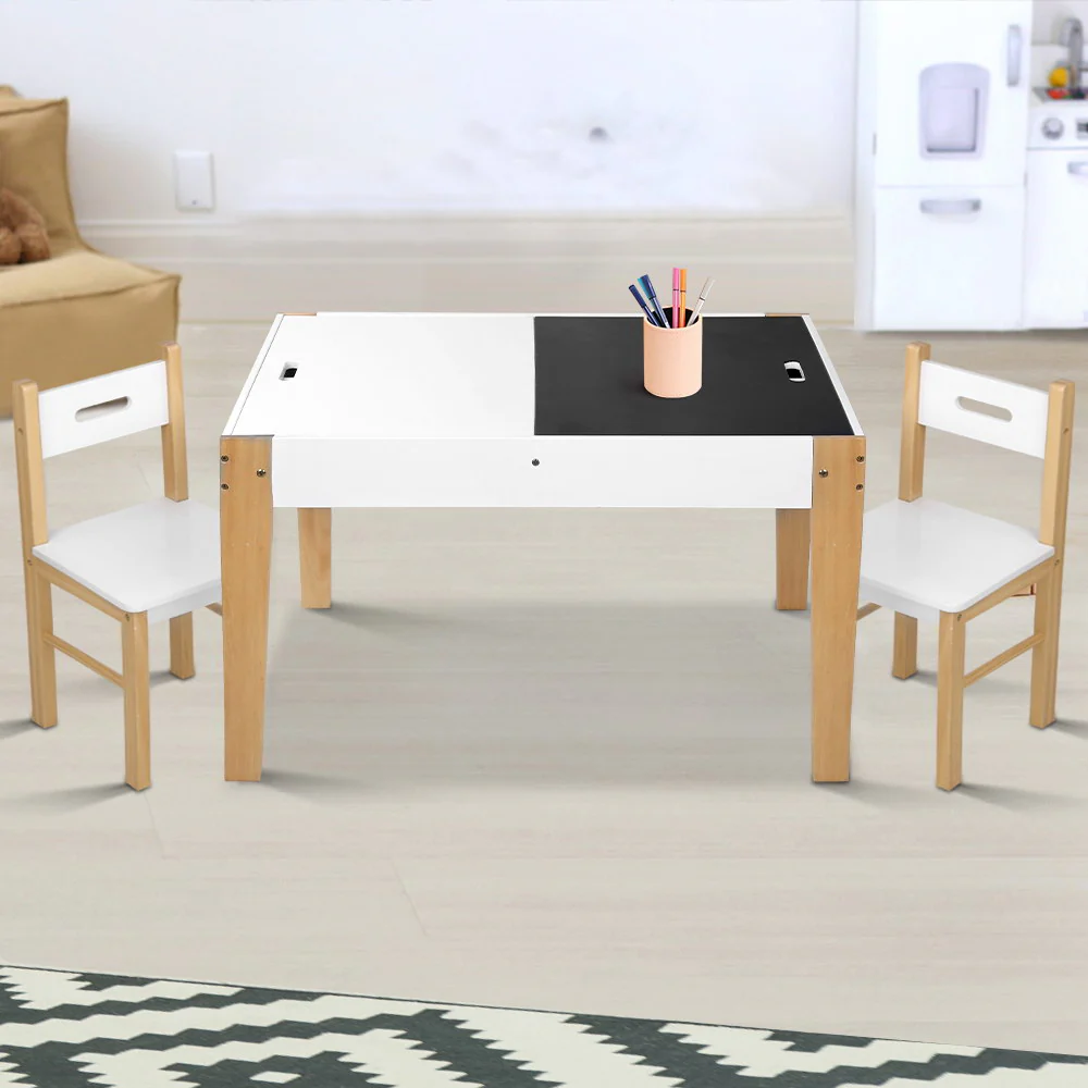 Keezi 3PCS Kids Table and Chairs Set Storage Toys Play Activity Desk Chalkboard - Image 7