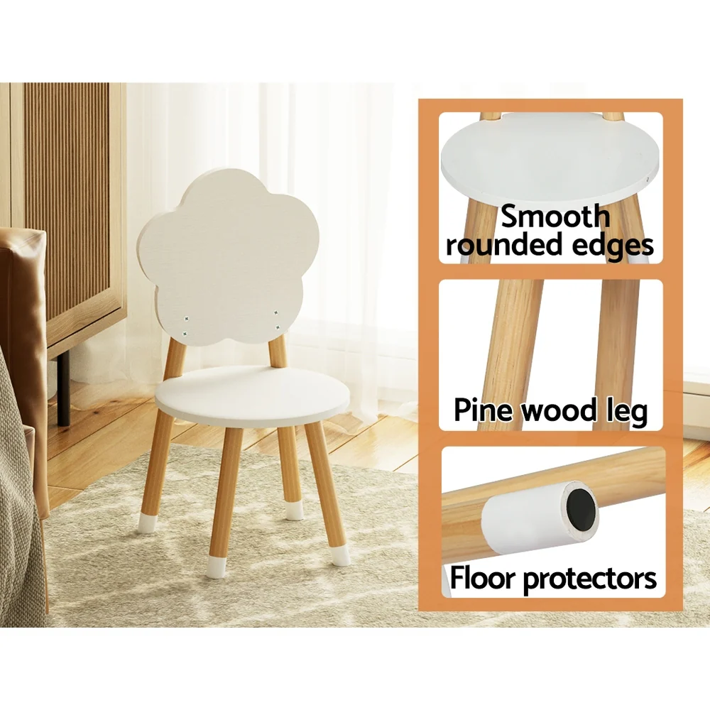 Keezi 5PCS Kids Table and Chairs Set Children Activity Study Play Desk White - Image 6