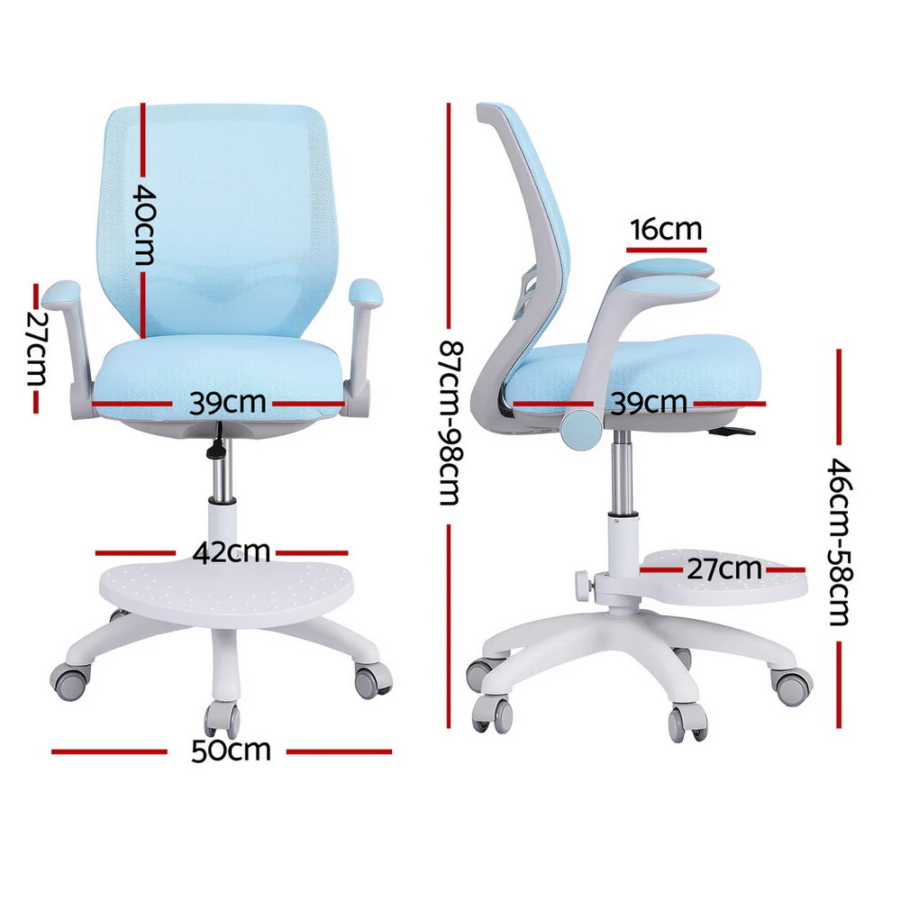 Keezi Kids Ergonomic Study Chair Adjustable w/ Wheels Footrest Blue - Image 2