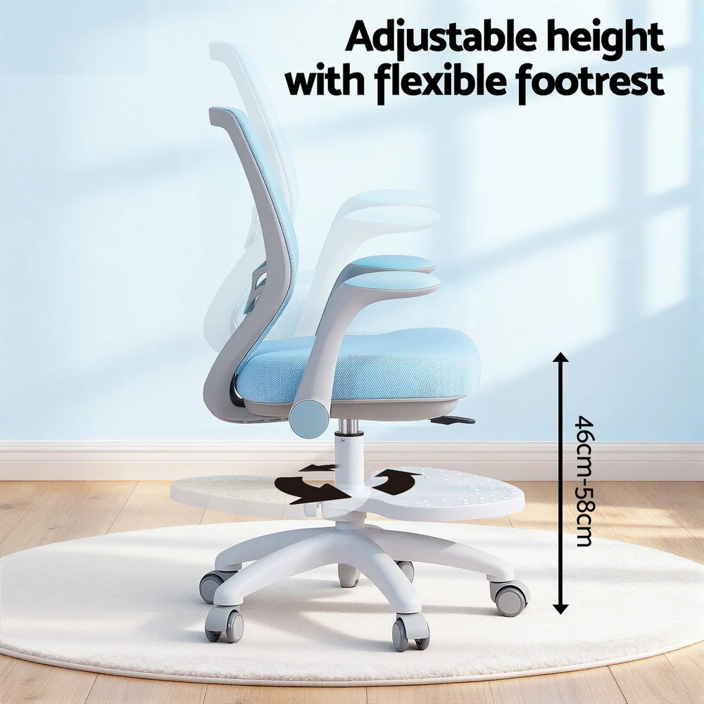 Keezi Kids Ergonomic Study Chair Adjustable w/ Wheels Footrest Blue - Image 4