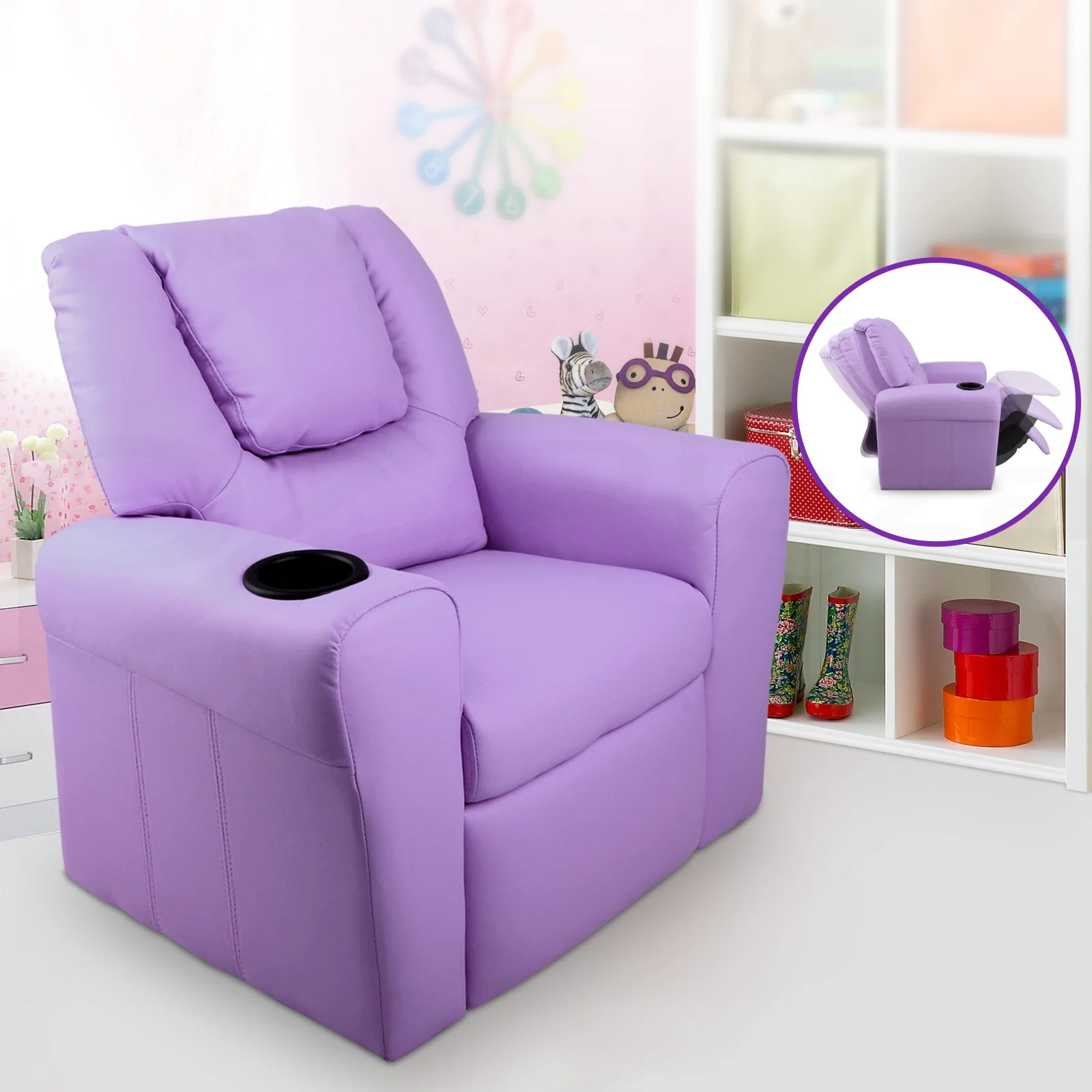 Keezi Kids Recliner Chair Purple PU Leather Sofa Lounge Couch Children Armchair - Image 7