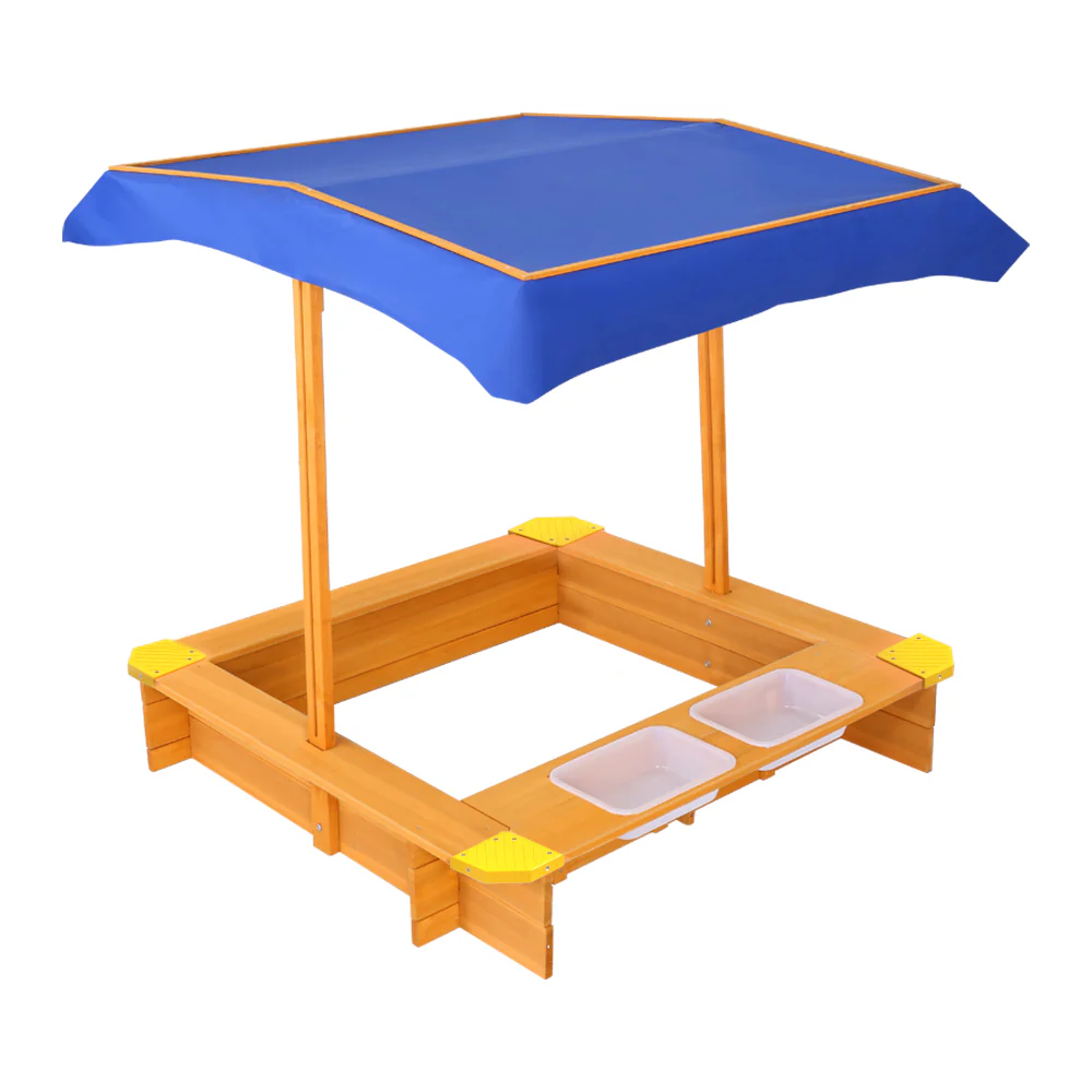 Keezi Kids Sandpit Wooden Sandbox Sand Pit with Canopy 103cm