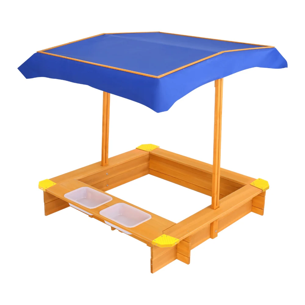 Keezi Kids Sandpit Wooden Sandbox Sand Pit with Canopy 103cm - Image 3