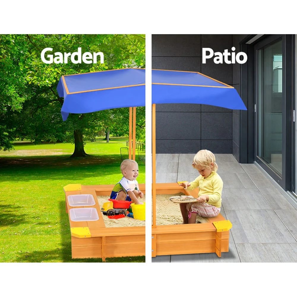 Keezi Kids Sandpit Wooden Sandbox Sand Pit with Canopy 103cm - Image 4