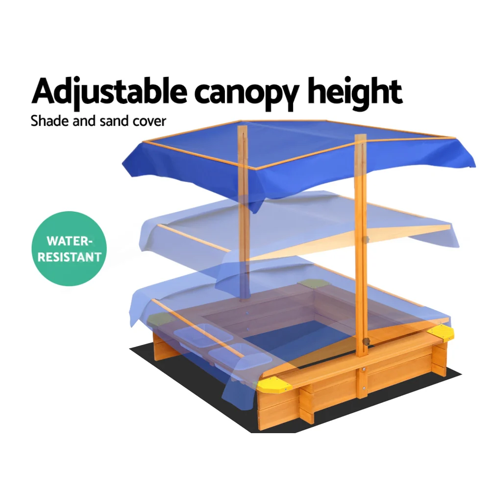 Keezi Kids Sandpit Wooden Sandbox Sand Pit with Canopy 103cm - Image 5