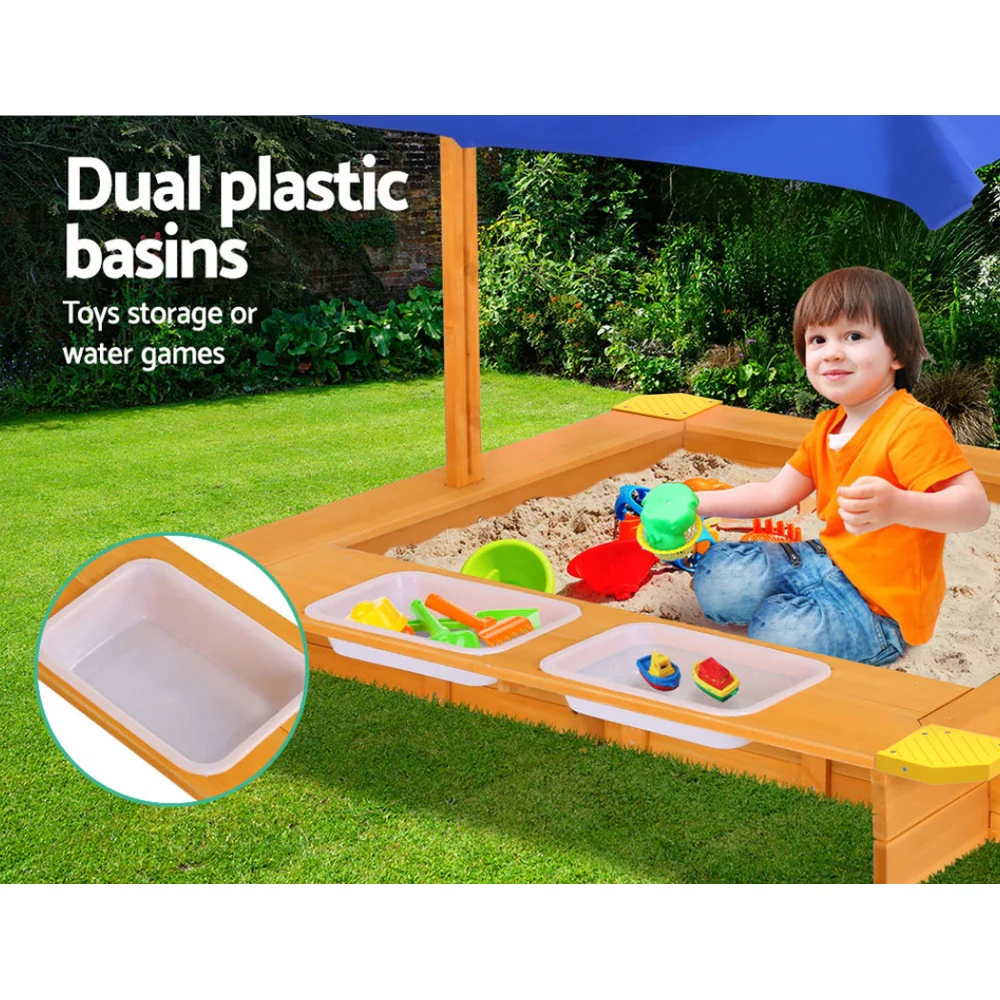 Keezi Kids Sandpit Wooden Sandbox Sand Pit with Canopy 103cm - Image 6