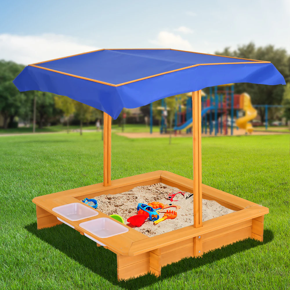 Keezi Kids Sandpit Wooden Sandbox Sand Pit with Canopy 103cm - Image 7