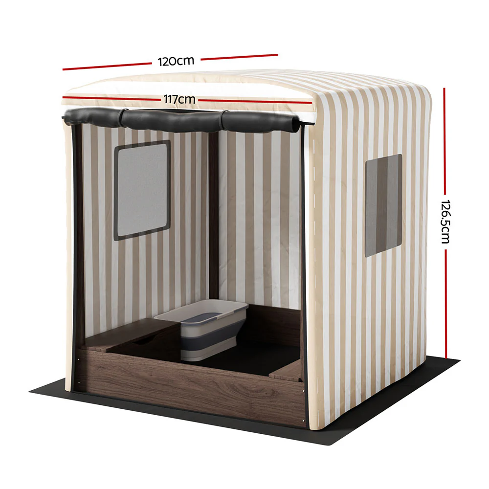 Keezi Kids Sandpit Wooden Sandbox Sand Pit with Canopy Window 120cm - Image 2